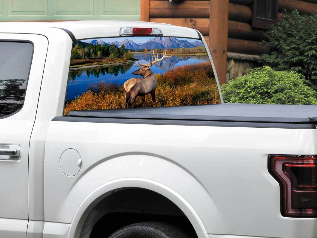 Deer Mountains River US-Landschaft Natur Heckscheibenaufkleber Pick-up-Truck SUV Auto jeder Größe