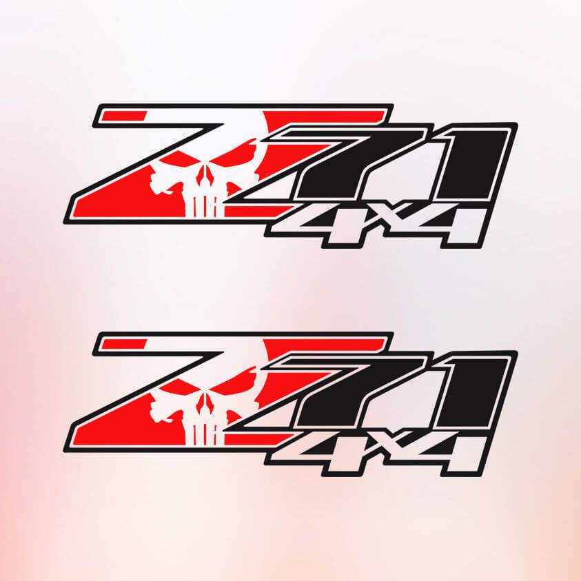2 Chevy Silverado Z71 4 x 4 GMC GM Sierra Aufkleber Aufkleber F 1500 2500 Punisher Skull