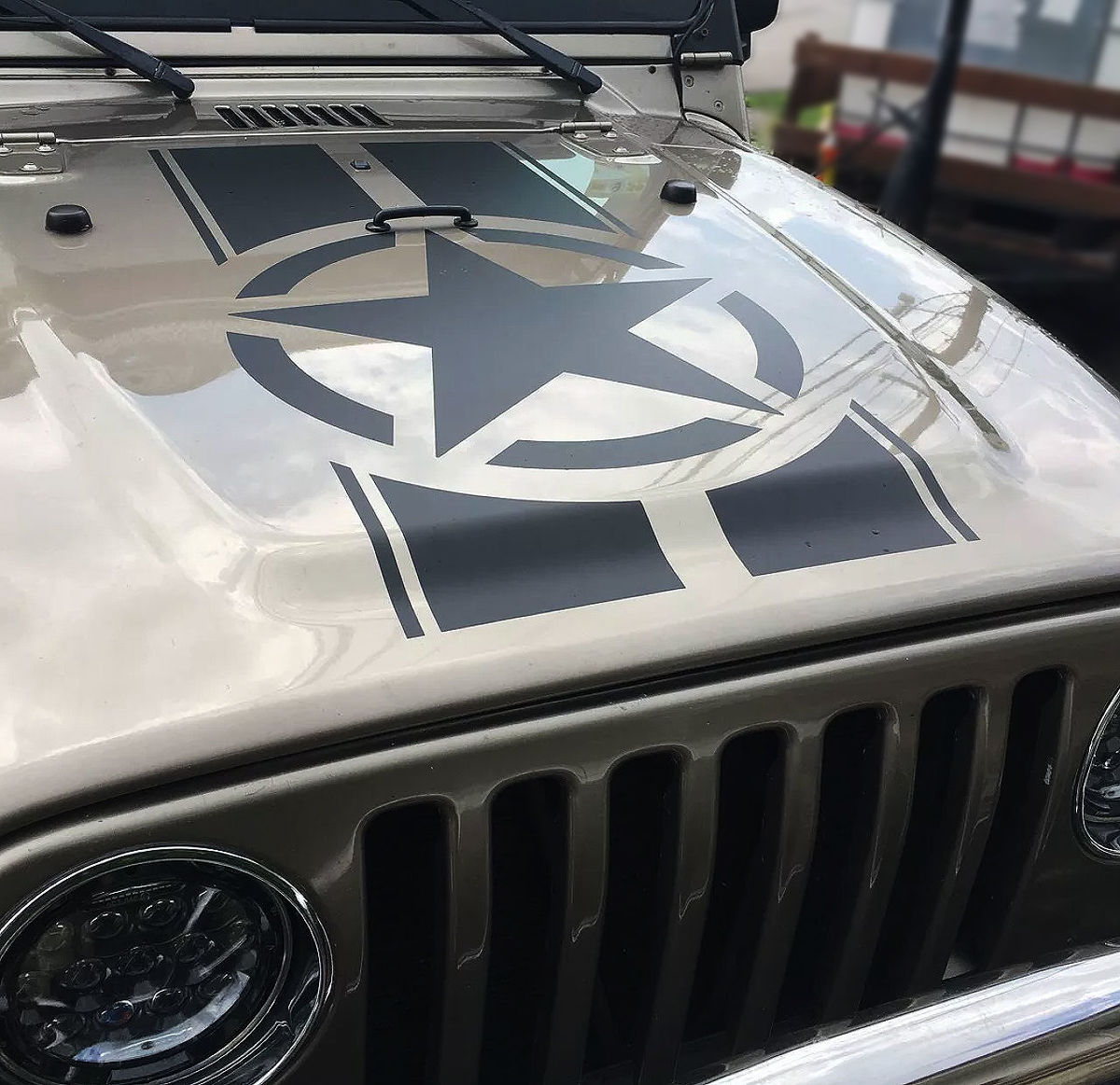 Jeep Wrangler TJ LJ JK JL Gladiator Star Militärstreifen Aufkleber Vinyl geschnittene Motorhaubenaufkleber LKW