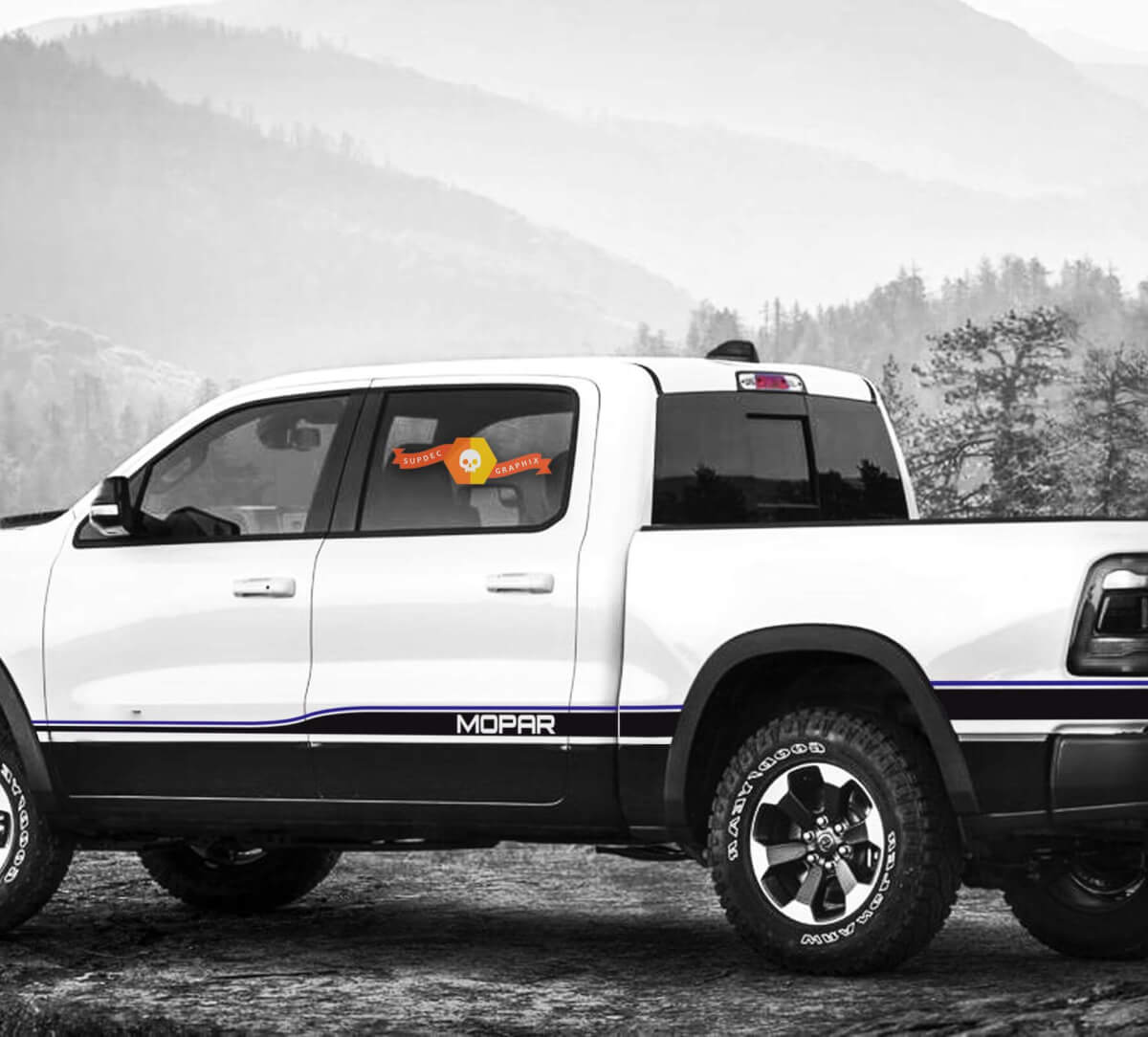Mopar Style Seitenstreifen Vinyl-Aufkleber-Kit für Dodge Ram 1500 Rebel 2016