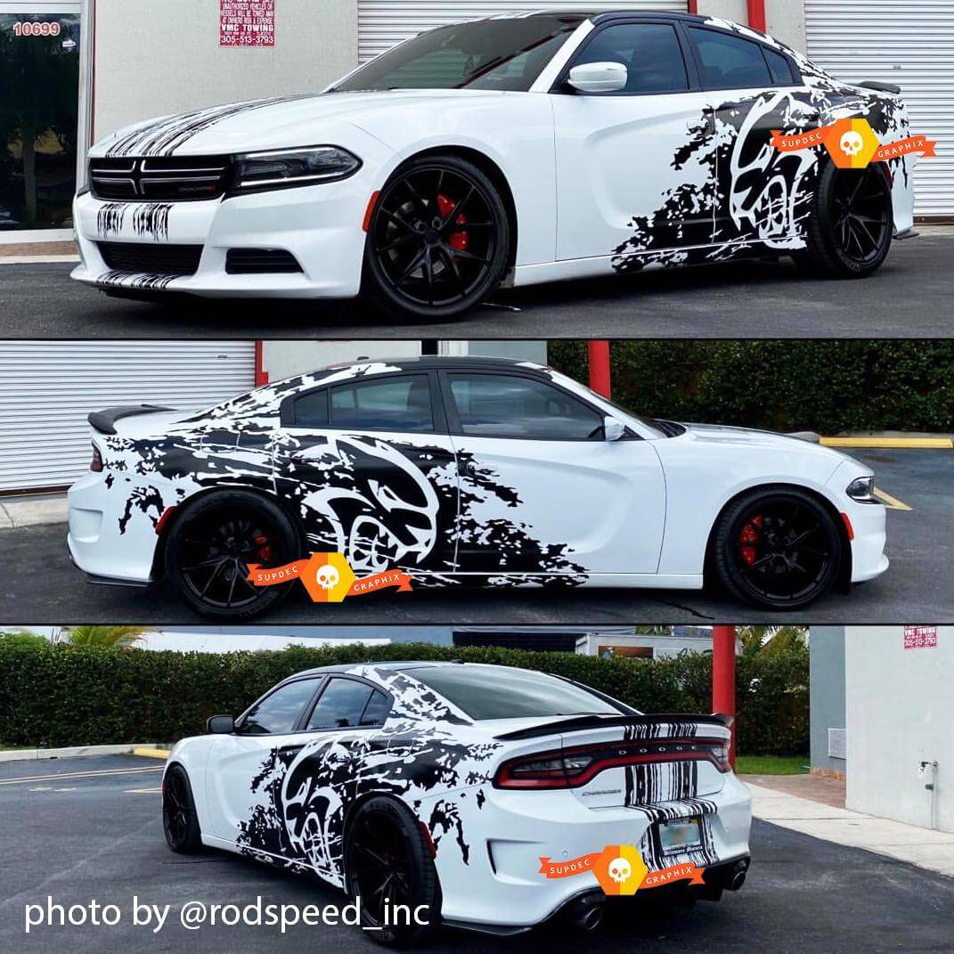 Dodge Challenger oder Charger SRT Hellcat Splash Grunge Streifen Kit Hell Cat Vinyl Aufkleber Decal Grafik
