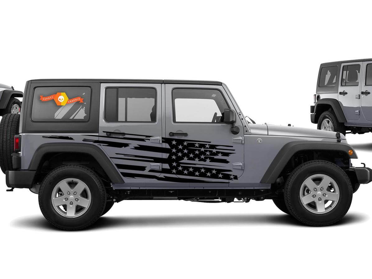 Abgenutzter USA-Flaggen-Seitenvinylaufkleber für Jeep Wrangler
