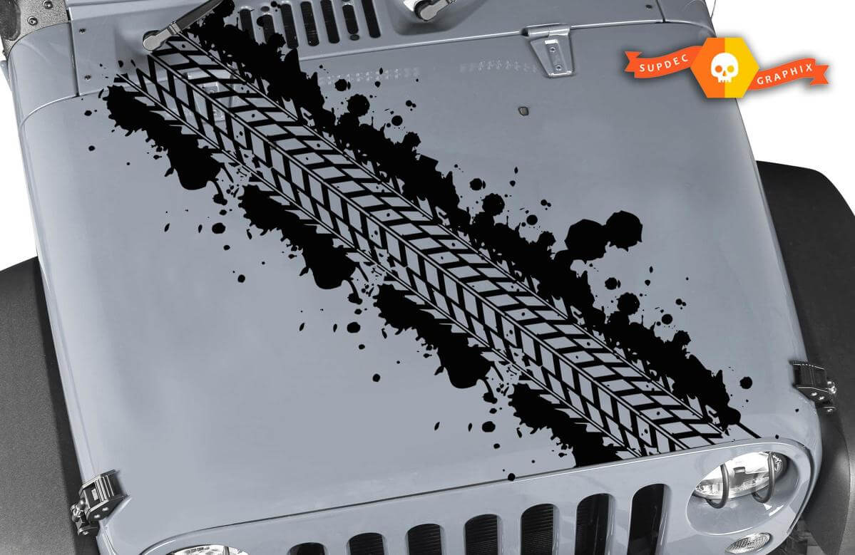 Abgenutzte Schlammreifen-Spur Motorhauben-Vinylaufkleber für Jeep Wrangler