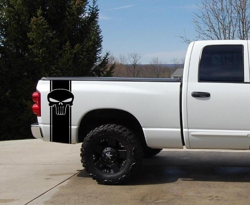 Punisher-Schädel Pickup Truck Ladeflächen-Streifenaufkleber-Set für Pickup Trucks