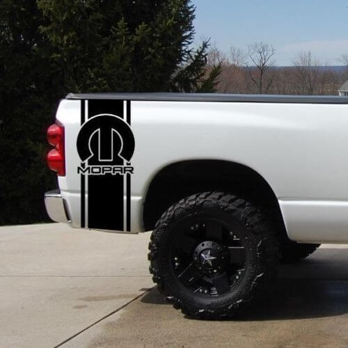 Mopar Bettstreifen-Aufkleber-Set (2 Stück) für Pickup-Truck, Pickup, LKW-Ladeflächenstreifen, Ford Dodge, Toyota, Chevy, Nissan Pickup
