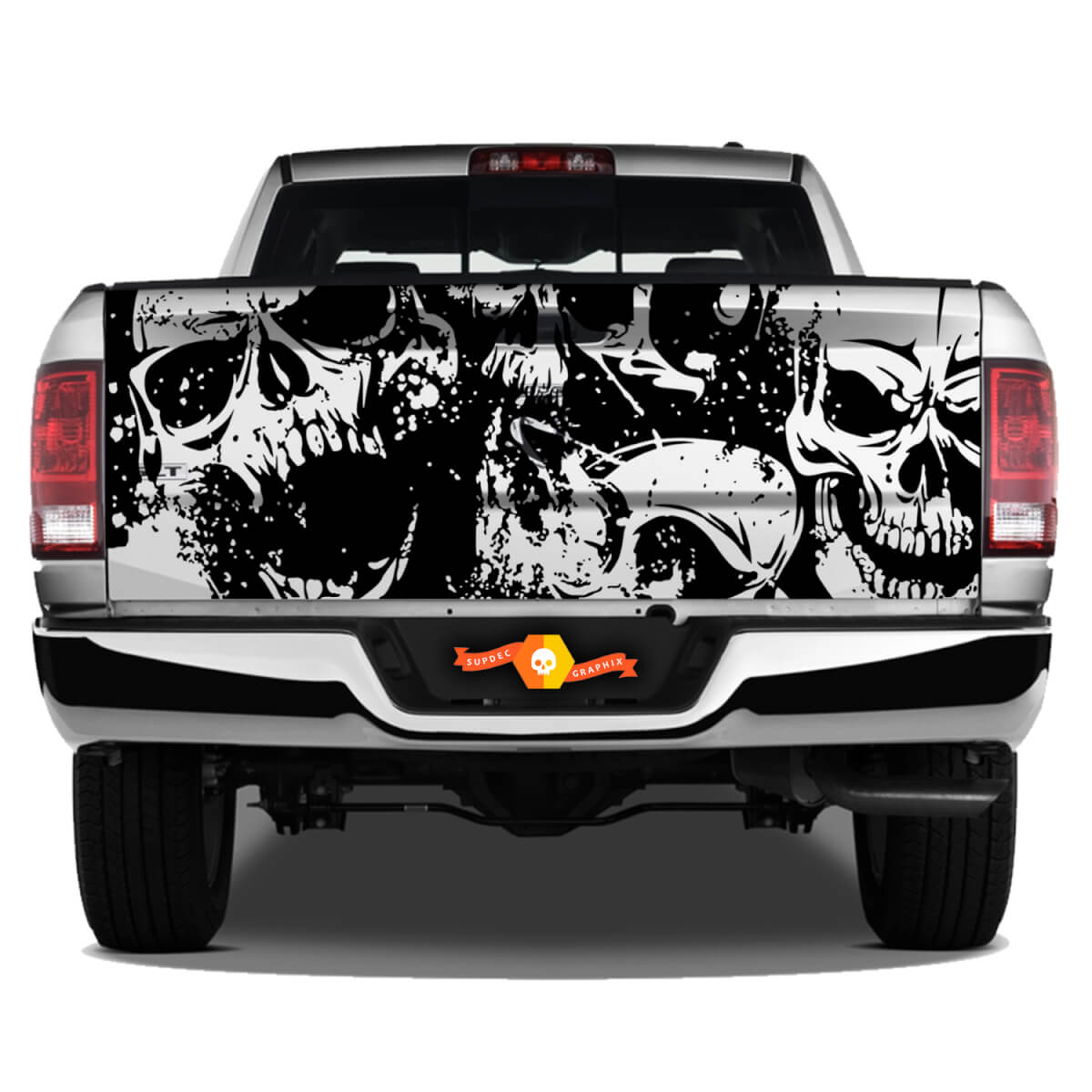 Schädel-Grunge-Tattoo-Grunge-Splash-Zombies Walking Dead Undead Graphic Wrap Heckklappe Vinyl-Aufkleber Truck Pickup SUV