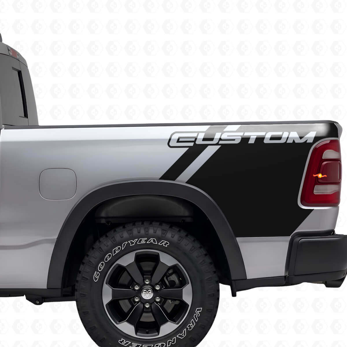 Individuelles Beschriftungs-Set aus Vinyl-Aufklebern für den Betttisch des Dodge Ram Trucks