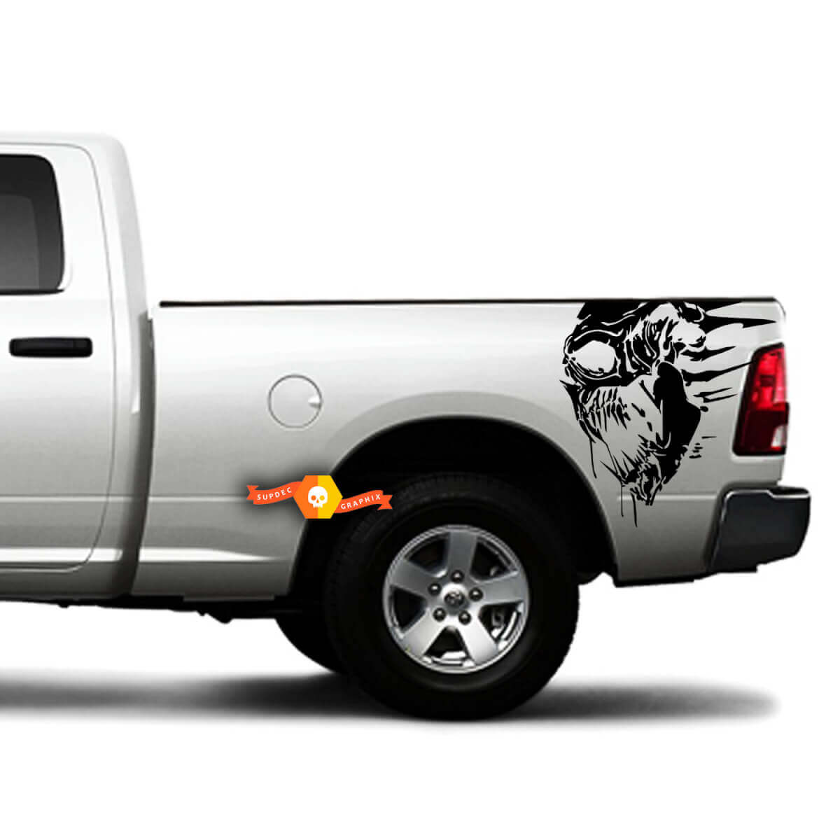 Grunge Schädel Seitenbett und Heckklappe Vinyl-Aufkleber für Dodge RAM 1500