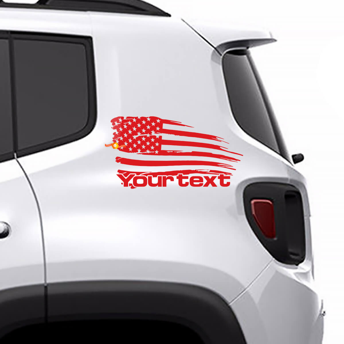 Abgenutzter amerikanischer Flaggen-Aufkleber aus Vinyl für die hintere Seite des Jeep Renegade