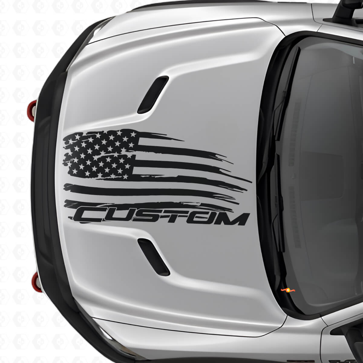 Abgenutzter amerikanischer Flaggen- und Schriftzug-Haubenaufkleber aus Vinyl für Dodge Ram