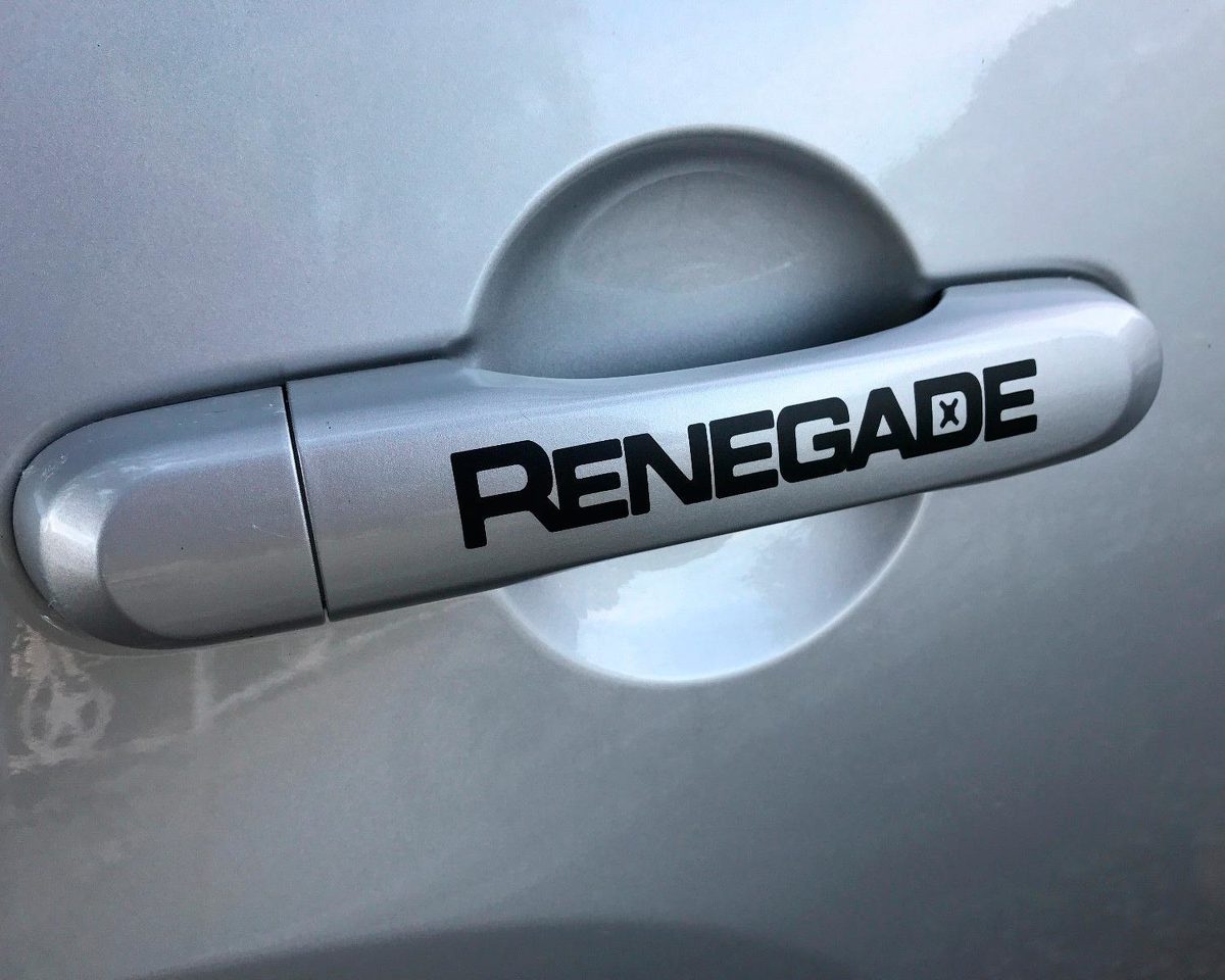 4 Stück RENEGADE Vinyl-Griff-Aufkleber, Seitengrafik, JEEP RENEGADE, schwarze Farbe