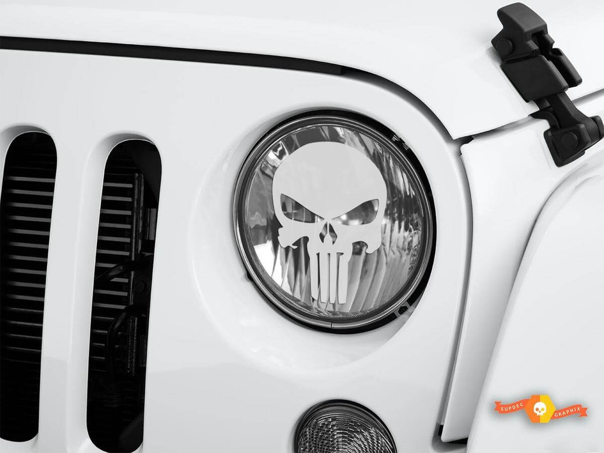 Punisher-Schädel-Scheinwerferglas-Vinylaufkleber-Set für Jeep Wrangler