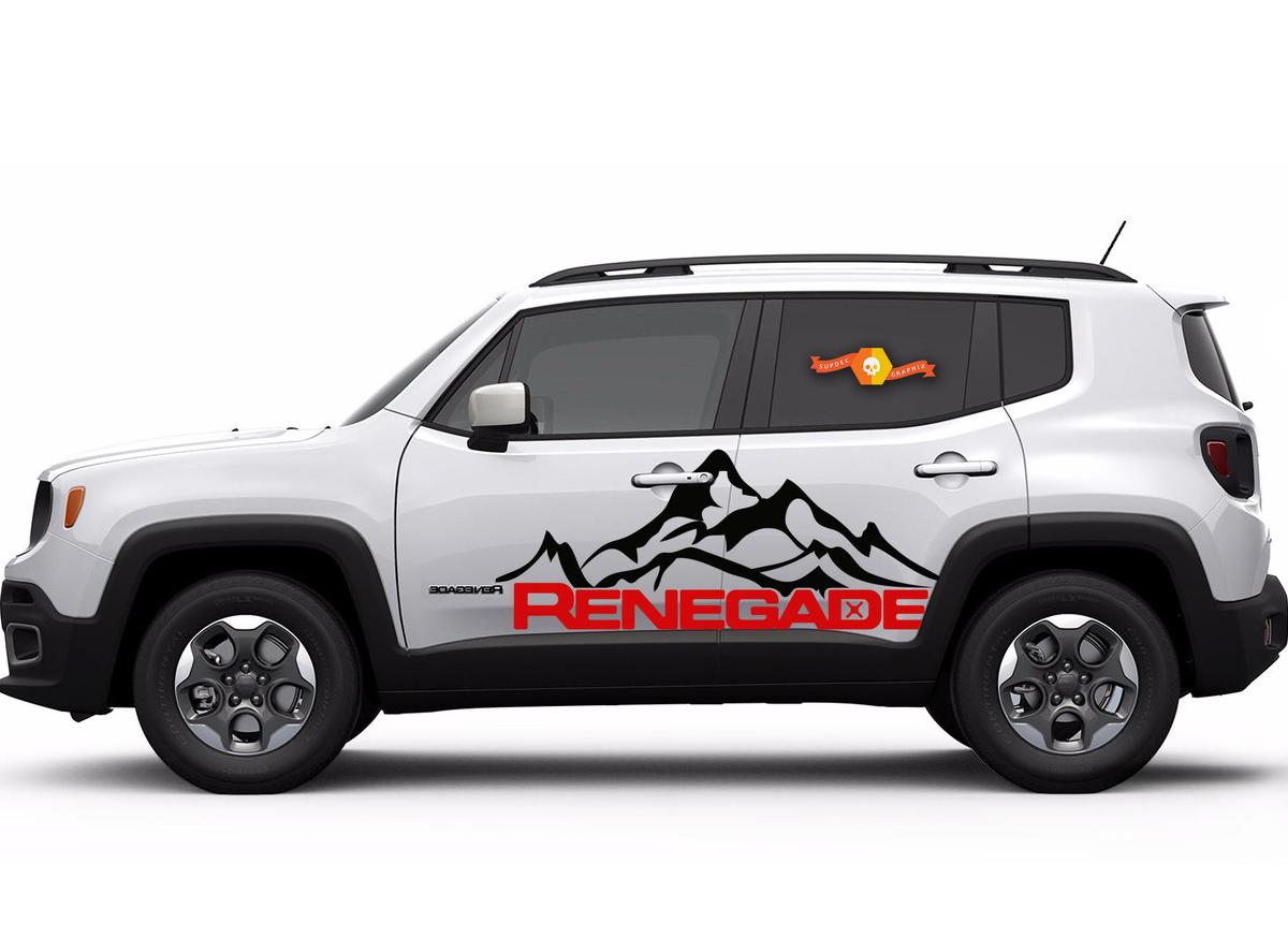 2-farbiger Jeep Renegade Mountain-Logo-Türgrafik-Vinylaufkleber, Seite, SUV