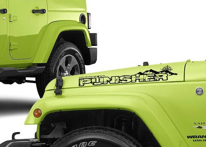 Individuelle Text-Mountain-Style-Motorhauben-Vinylaufkleber Paar für Jeep Wrangler