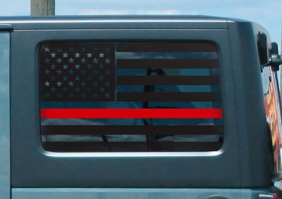 USA-Flagge Rote Linie Heckseitenfenster Vinyl-Aufkleber für Jeep Wrangler