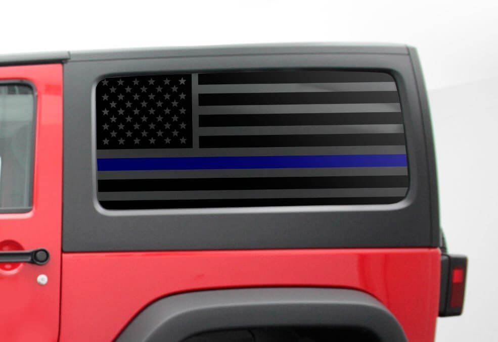 USA-Flagge Blaue Linie Seitenfenster Vinyl-Aufkleberset für Jeep Wrangler JK
