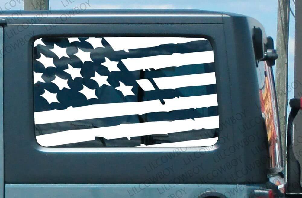 JKU Seitenfenster Distressed USA Flag Vinyl Aufkleber Aufkleber Jeep Wrangler