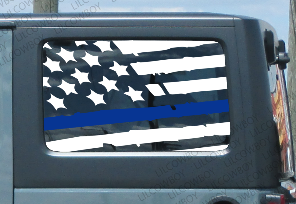 Distressed Blue Line Flagge Vinyl-Aufkleber an der Seite Jeep Police lives matter