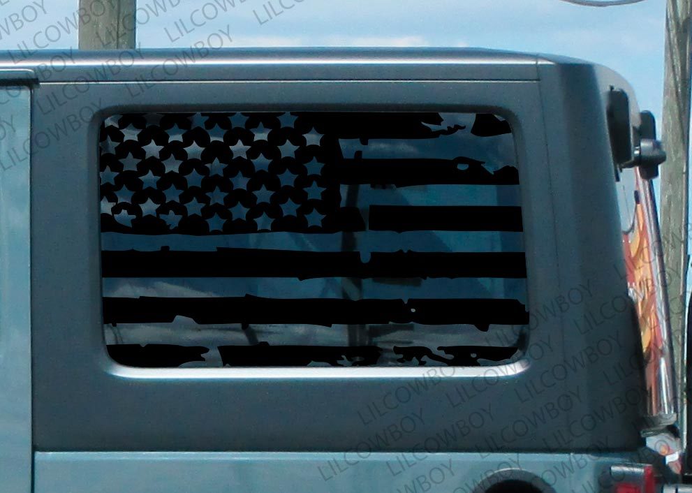 Vinyl-Aufkleber mit beunruhigter USA-Flagge für Fenster Jeep Wrangler JK 2 Tür