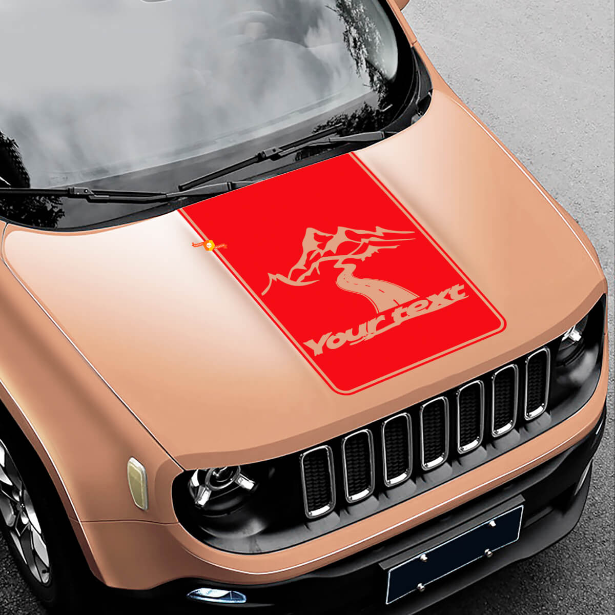 Road To Mountains Style Blackout Vinyl Motorhaubenaufkleber für Jeep Renegade