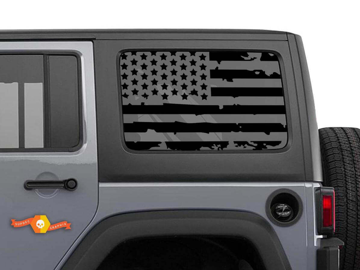 Abgenutztes Aufkleberset mit amerikanischer Flagge für Hardtop-Fenster des Jeep Wrangler JKU