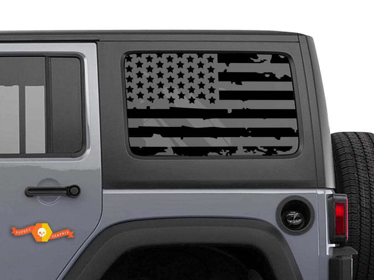 Abgenutztes Aufkleberset mit amerikanischer Flagge für Hardtop-Fenster des Jeep Wrangler JKU