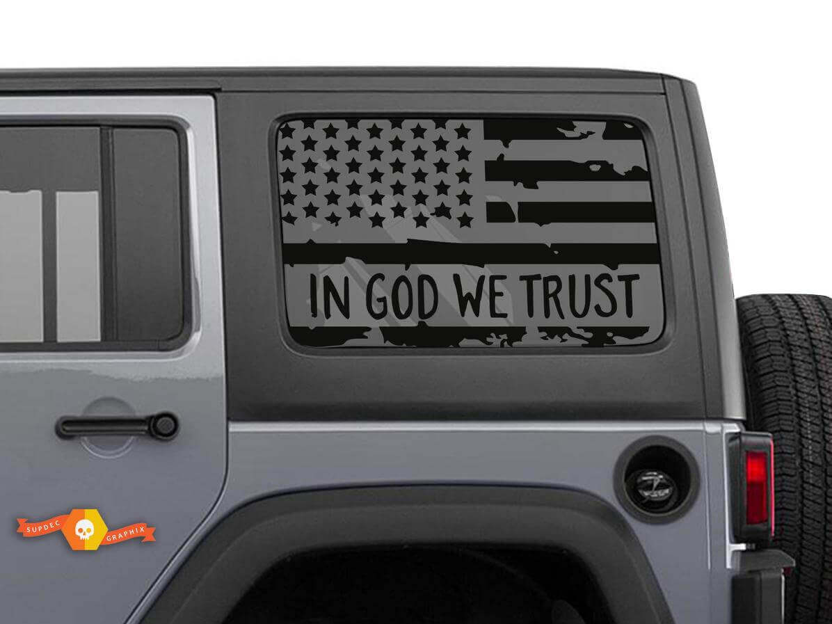 In God We Trust USA Flag Seitenfenster Vinyl-Aufkleber Set für Jeep Wrangler