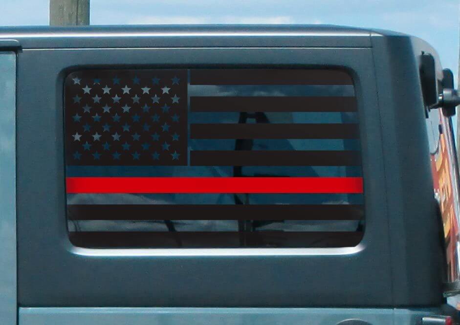 Hardtop-Flaggenaufkleber-Set Dünne Rote Linie Feuer USA Amerikanisch 2 für Jeep Wrangler JKU