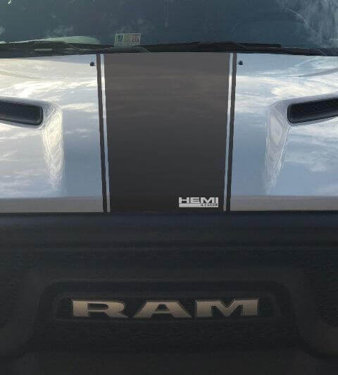 Rebel 5,7L Motorhauben-Rennstreifen Vinyl-Aufkleber 3 für Dodge Ram (Fabrikstil)