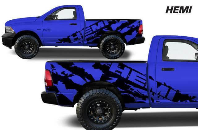 Hemi-Style Schlamm-Spritzschutz Seiten-Vinylaufkleber-Set für Dodge Ram 1500-3500 2009–2018