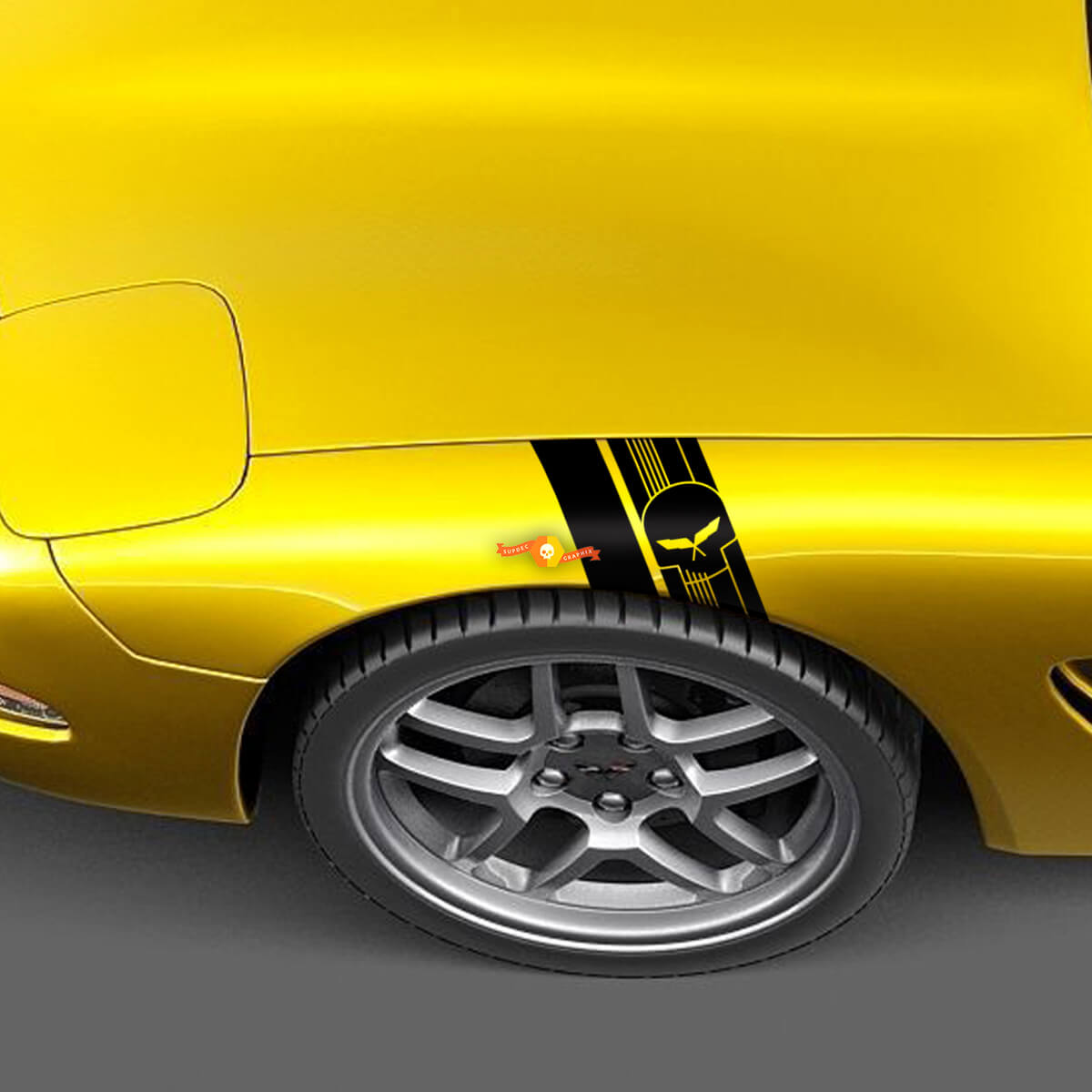 Chevrolet C5 Corvette Fender Hash Marks Jake Punisher Skull Aufkleber Aufkleber
