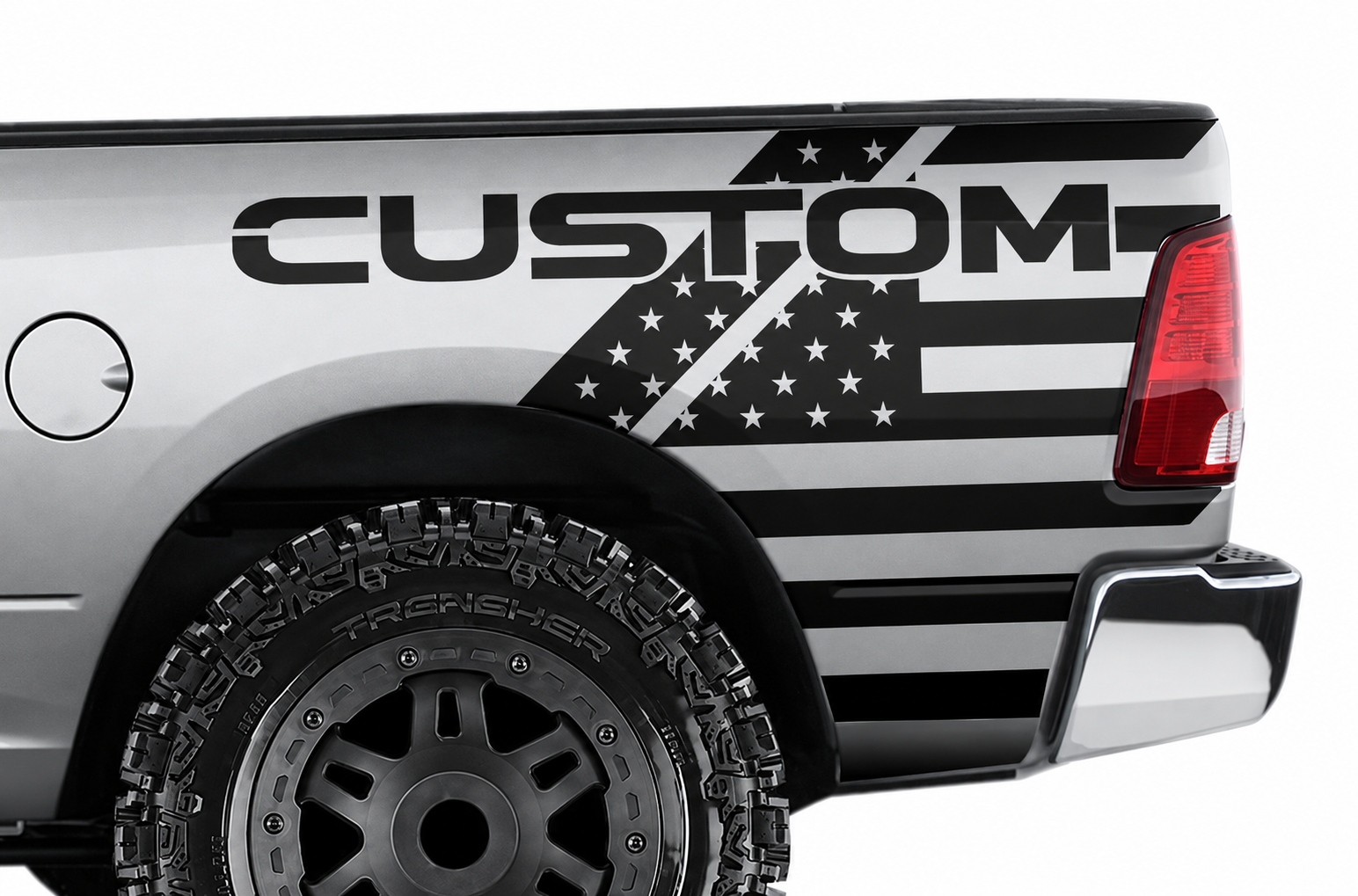 CUSTOM USA-Flaggenstreifen Seitenwand Vinylaufkleber für Dodge Ram 1500 / 2500 / 3500 2009-2018