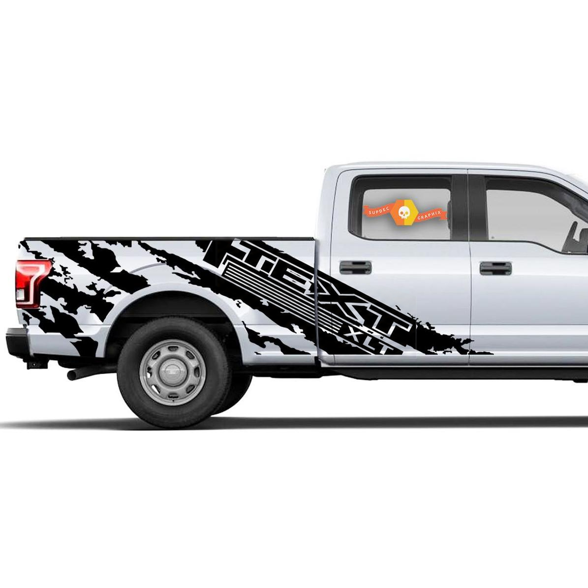 Text Txt Zerschnittenes Strobe Seitenvinyl-Wrap-Kit SuperCrew 6,5 Fuß Ladefläche für Musclecar Truck 2015-2017