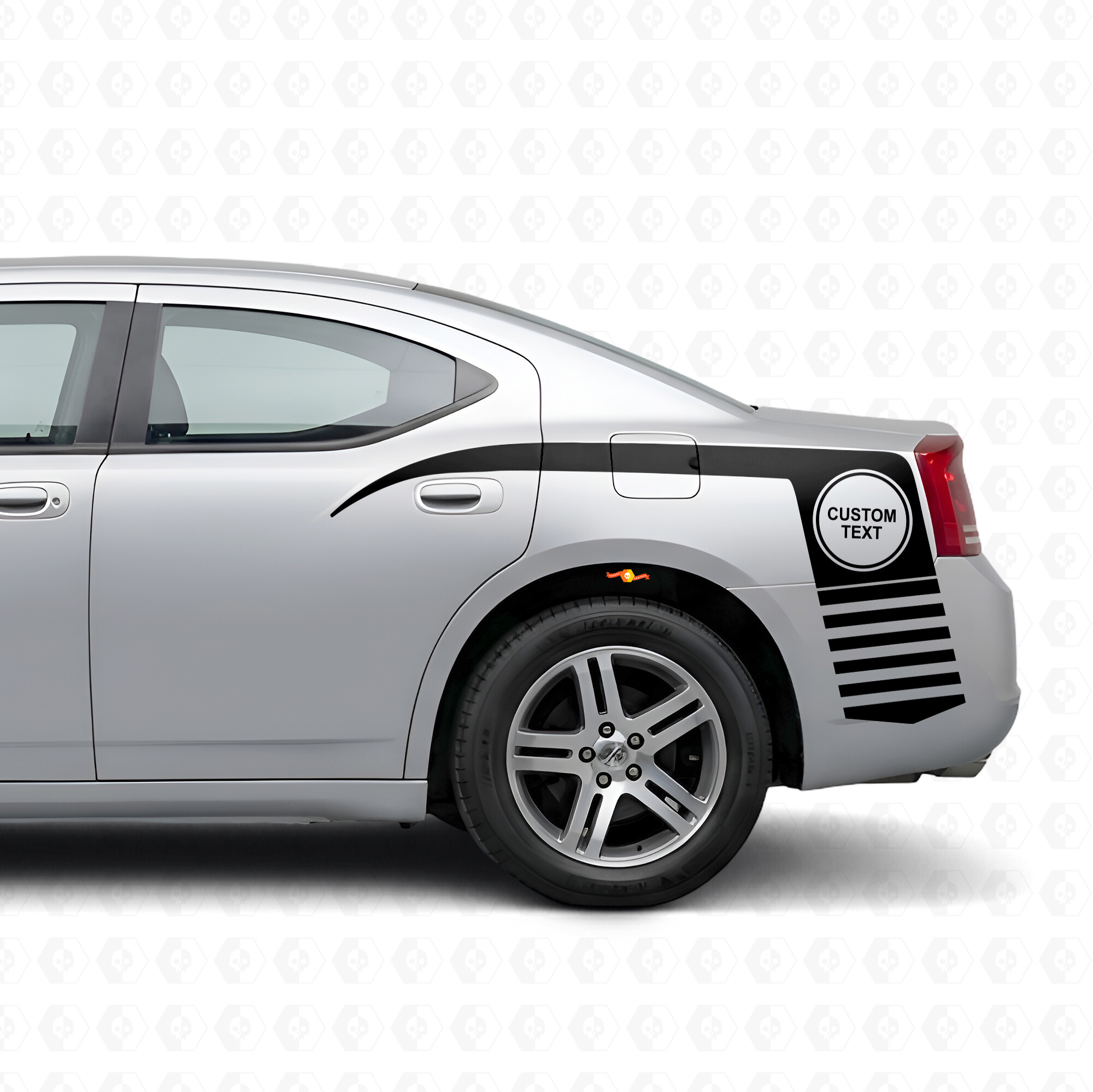 Benutzerdefinierter Text im Kreis & Krallenstreifen Seiten-Vinylaufkleber für Dodge Charger 2006-2010