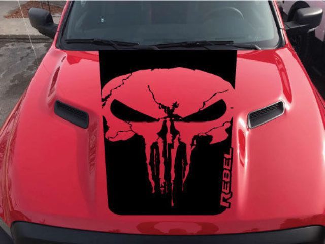 Dodge Ram Rebel Text Punisher Grunge Schädelhaube LKW Vinyl Aufkleber Grafik