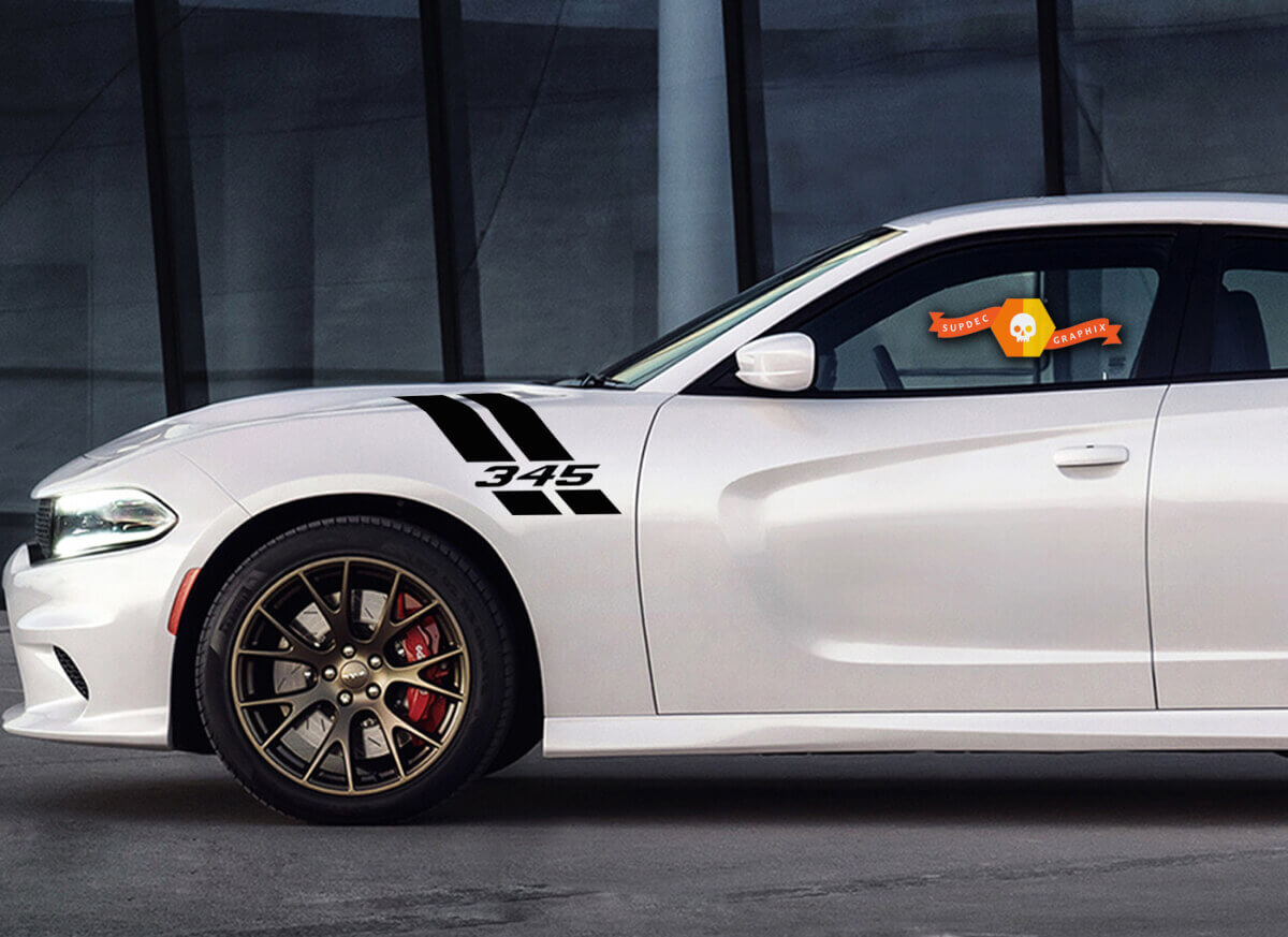 345 Daytona Style Double Hash Stripes — Vinylaufkleber (Kotflügel) für Dodge Charger 2015-2018