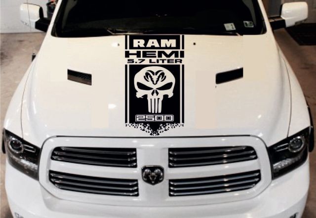 DODGE RAM HEMI 5.7L 2500 1500 3500 1 x MOTORHAUBENAUFKLEBER Grafisches Vinyl-Aufkleber-Logo