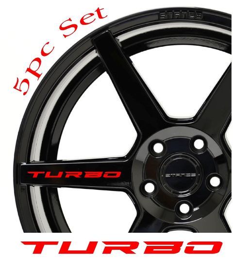 TURBO Aufkleber Aufkleber Räder Felgen Racing Sportwagen Aufkleber Emblem Logo 5 Stück ROT