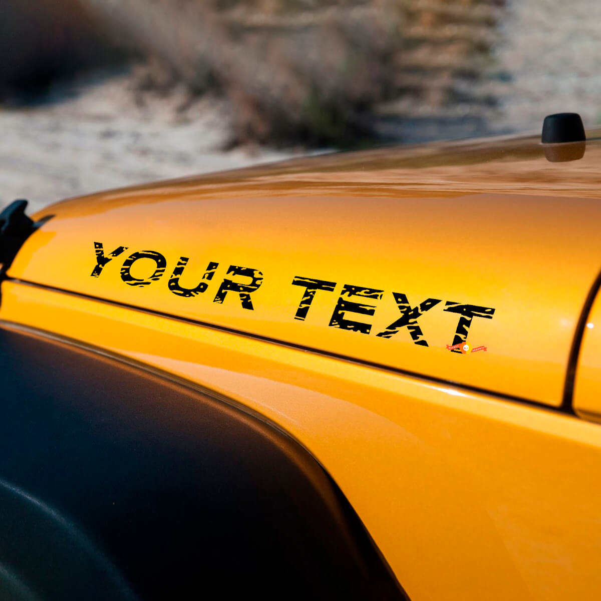 Benutzerdefinierter Text Vinyl-Aufkleber im verkratzten, abgenutzten Stil für Jeep Wrangler JK JL Haube
