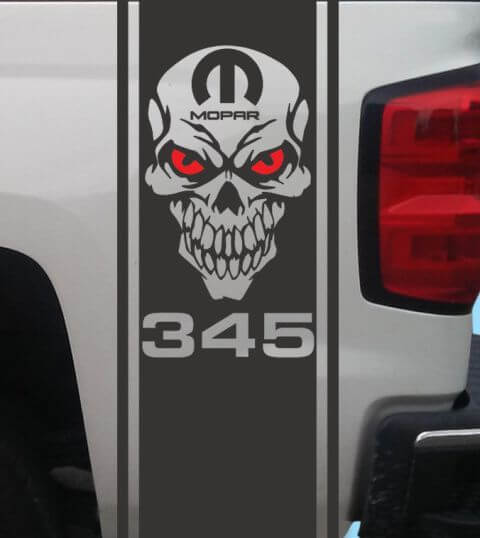 Skull 345 HEMI hinterer Seitestreifen Vinylaufkleber-Set für Dodge Ram