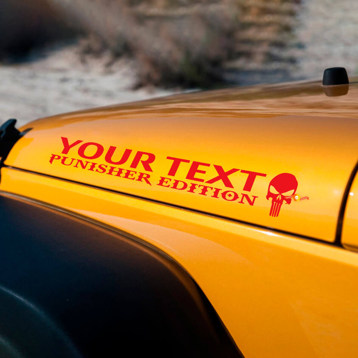 Custom Text Punisher Edition Motorhauben Vinyl-Aufkleberset für Jeep Wrangler