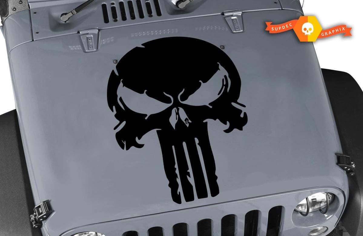 Distressed Punisher Skull Vinyl Sticker Aufkleber Jeep Hood Ford Chevy Dodge

