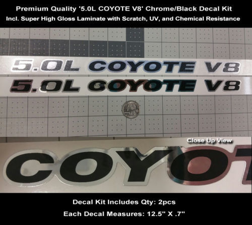 5.0L Ford Mustang Coyote Chrome Decal Kit 2pcs Motorhaubenschaufel 12.5