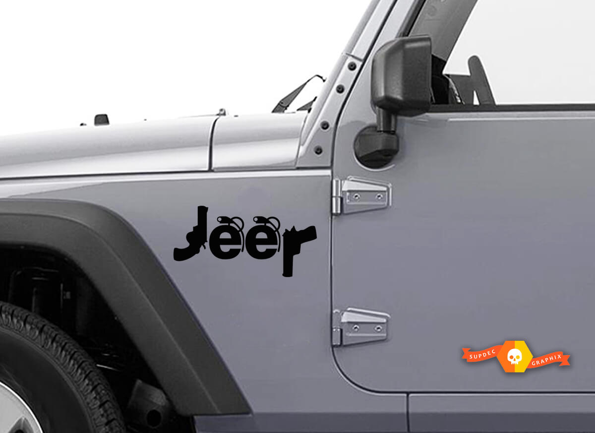 JEEP Decals Waffen Granaten Aufkleber Set mit 2 Wrangler Compass Renegade Cherokee
