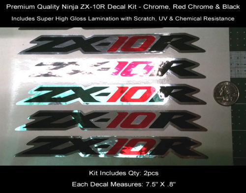 Ninja ZX10R Tail Decal Kit 2 Stück 08-09 Chrom Rot Schwarz 7,5 Zoll 0121
