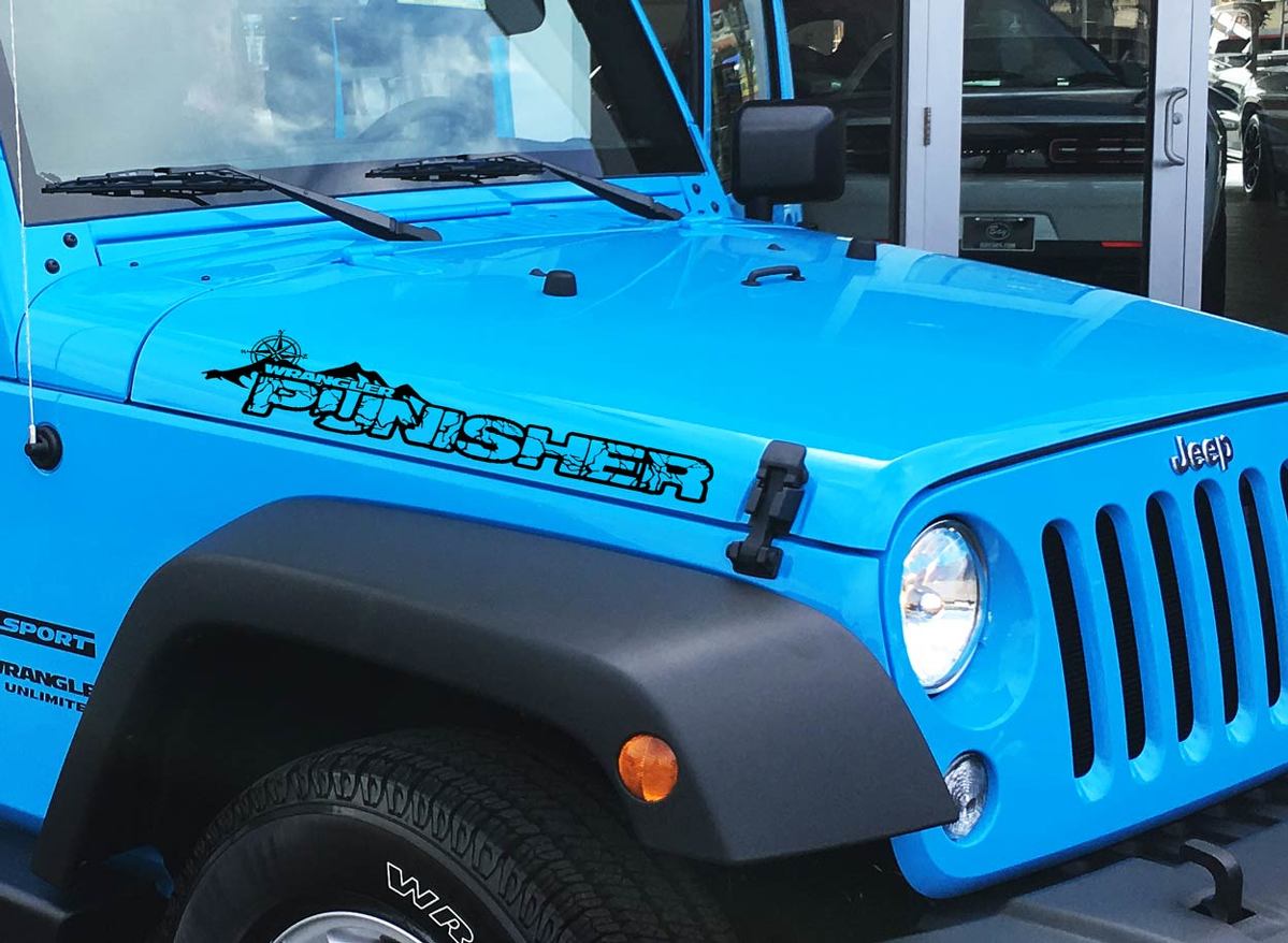Paar Jeep Wrangler Punisher mit Kompass Vinyl Hood Sticker Decals TJ JK YJ
