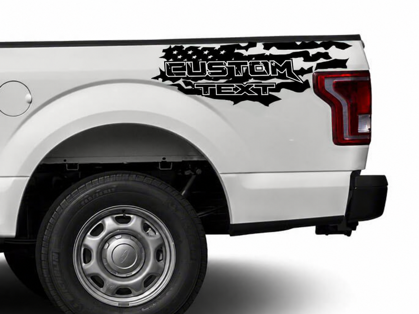CUSTOM TEXT Distressed USA Flag Bed Stripe Pair Ladeflächenseite Vinylaufkleber für Ford F-150 Raptor