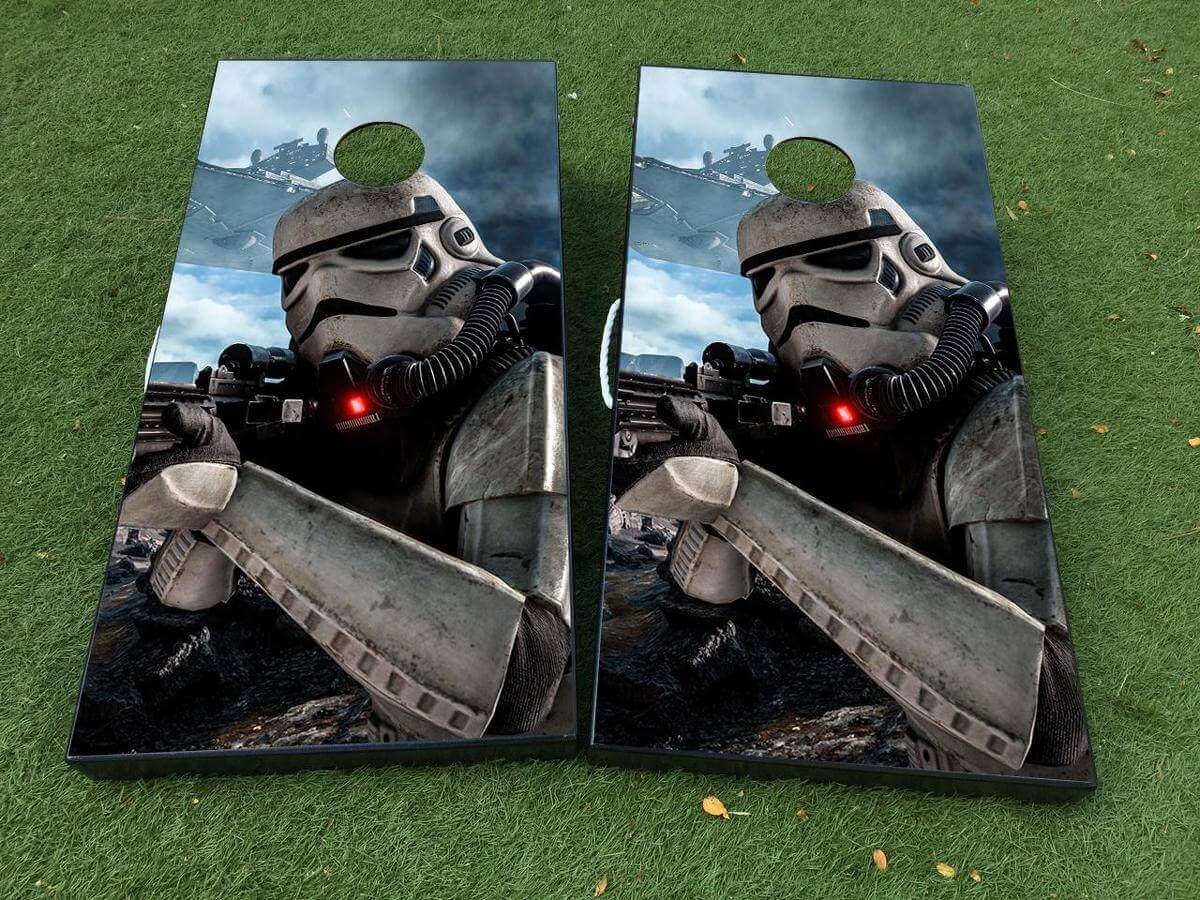 Stormtrooper-inspirierte Cornhole-Brett Vinyl-Wickel Aufkleber Set