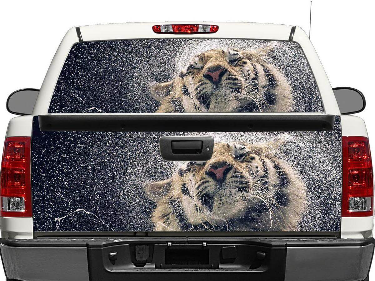 Tiger- und Splash Water-Heckscheiben- oder Heckklappen-Vinylaufkleber für LKWs