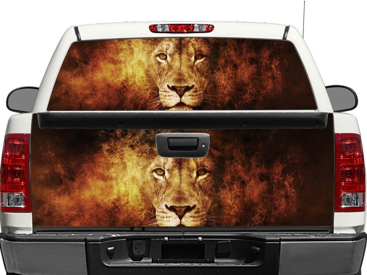 Löwe und Feuer Heckscheiben- oder Heckklappenaufkleber für Pick-up Trucks und SUVs